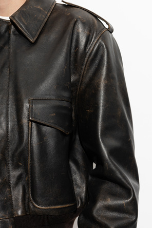 JIL SANDER Men's Dark Brown Vintage Leather Bomber Jacket