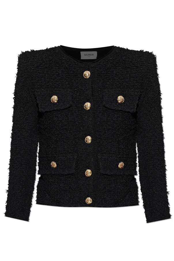 Balmain Cardigan tweed cu umerare cusute