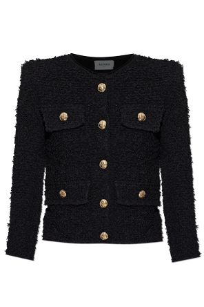 Cardigan tweed cu umerare cusute