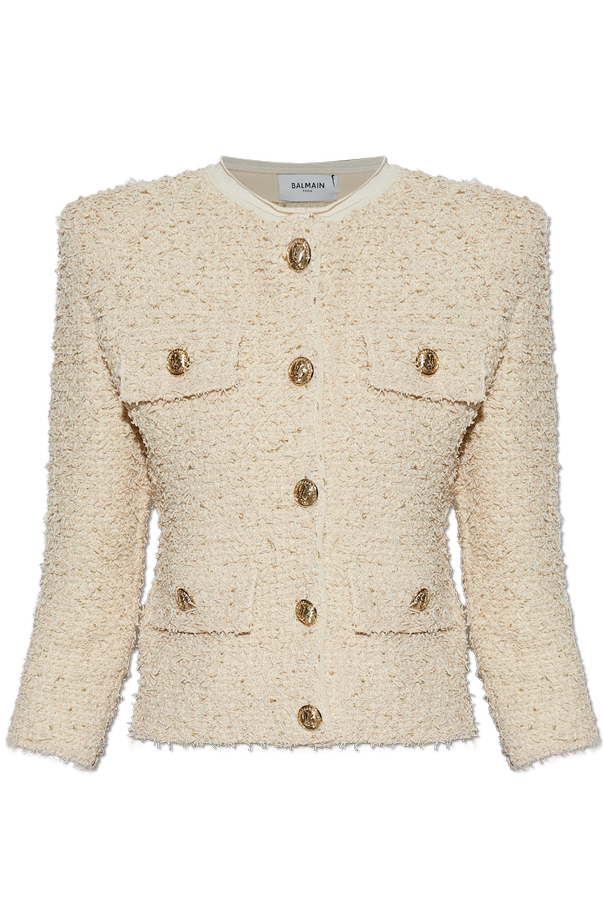 Balmain Cream bouclé jacket with lurex thread