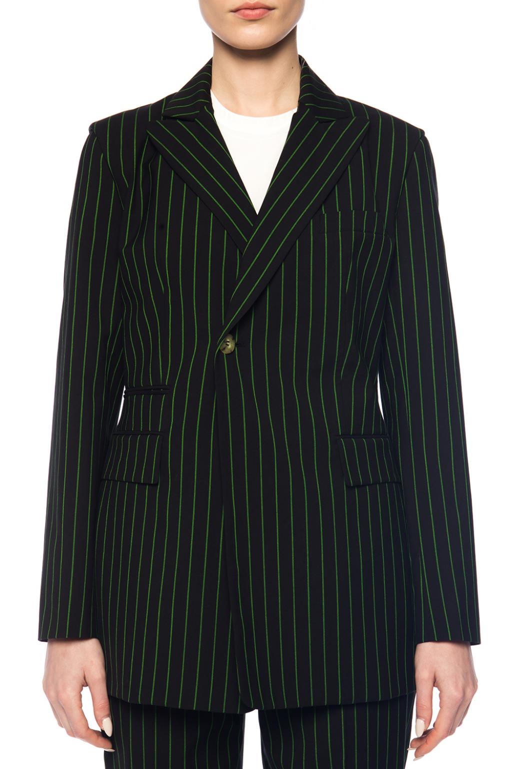 green and black striped blazer