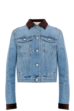 Denim jacket with velvet inserts