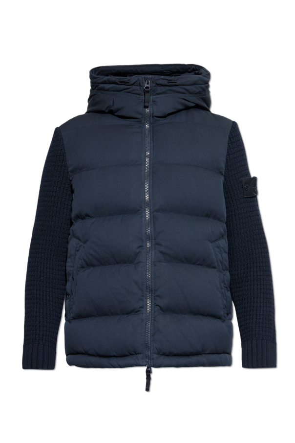 Down jacket with logo patch od Stone Island