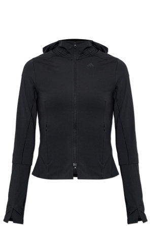 Black fitted zip-up hooded sweatshirt