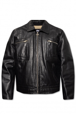 calf leather zipped jacket Black