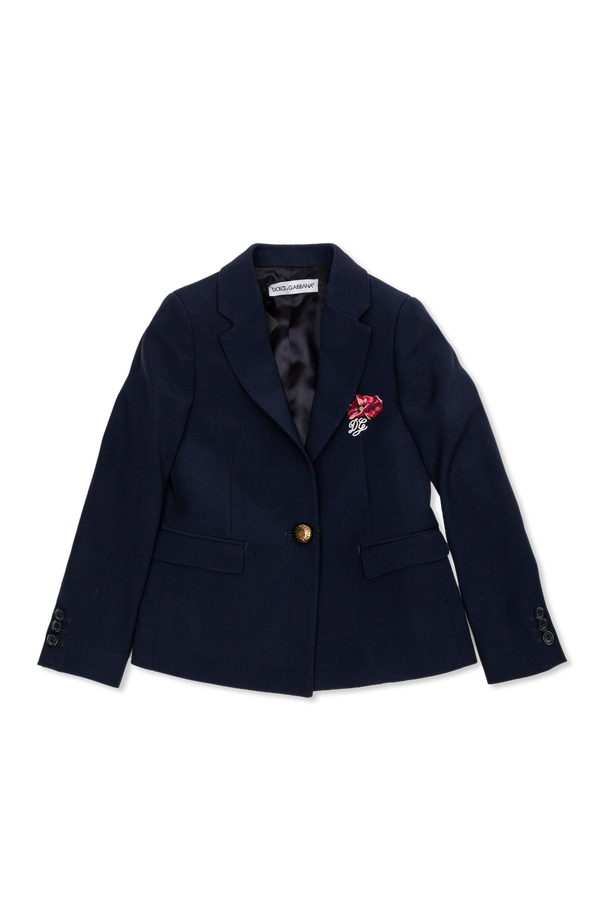 Wool blazer with embroidered logo od Dolce & Gabbana Kids