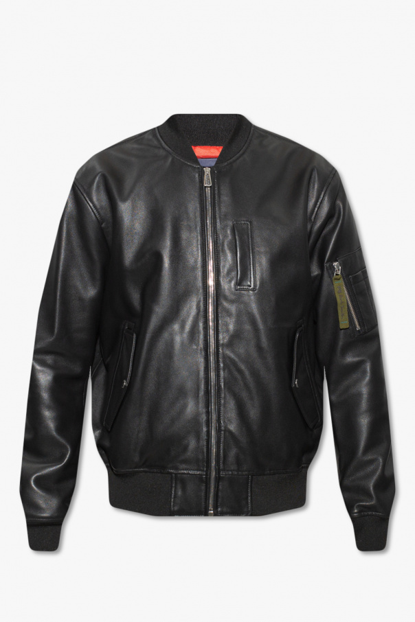 Heather Grey Hoodie Leather bomber jacket