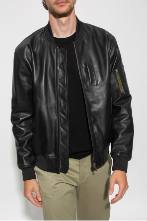 Bear Motif T-shirt Leather bomber jacket