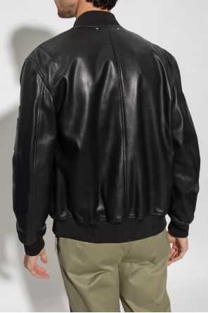 Bear Motif T-shirt Leather bomber jacket