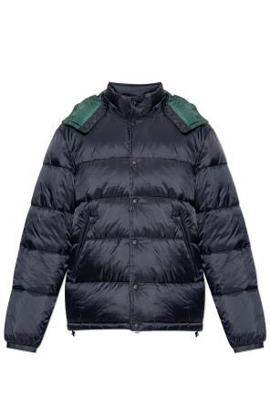 zip-up hooded puffer jacket od Eleventy slogan-patch hoodie