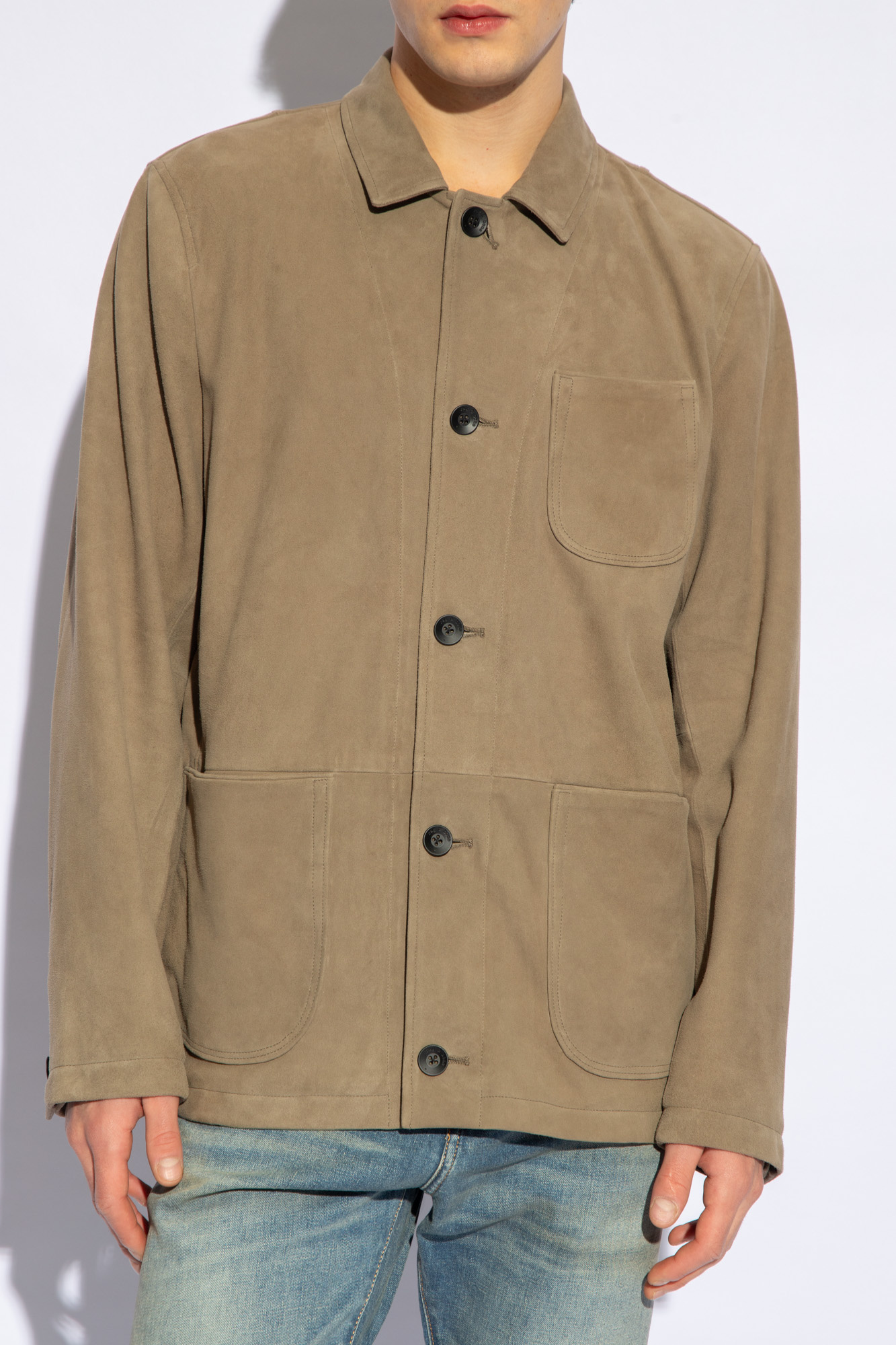 Yohji Yamamoto asymmetric TENCEL shirt  ‘Evan’ leather jacket