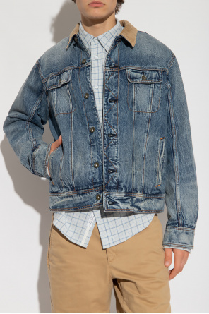 ruffle-trim button-front shirt  Denim stretch jacket