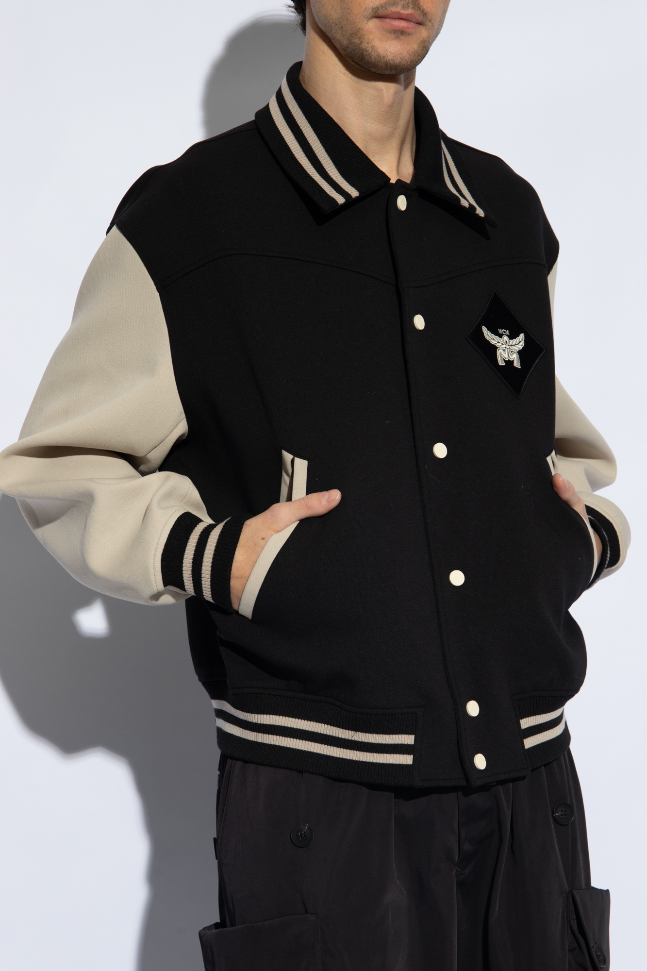 GenesinlifeShops Ukraine - Black Jacket quilted with logo patch MCM -  Charleen high-shine single-breasted jacket