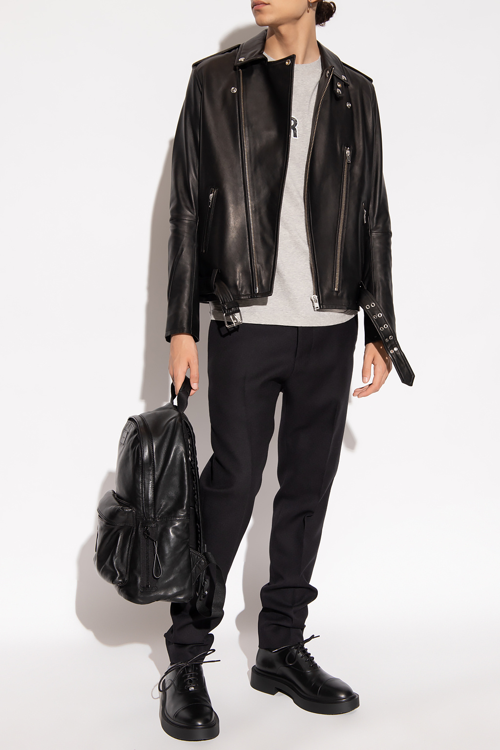 Iro Leather crewneck jacket