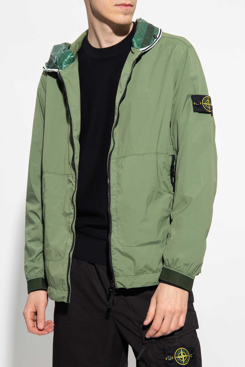 Stone Island Woman Dark Green Crew-neck Sweater In Braided Wool And Cashmere