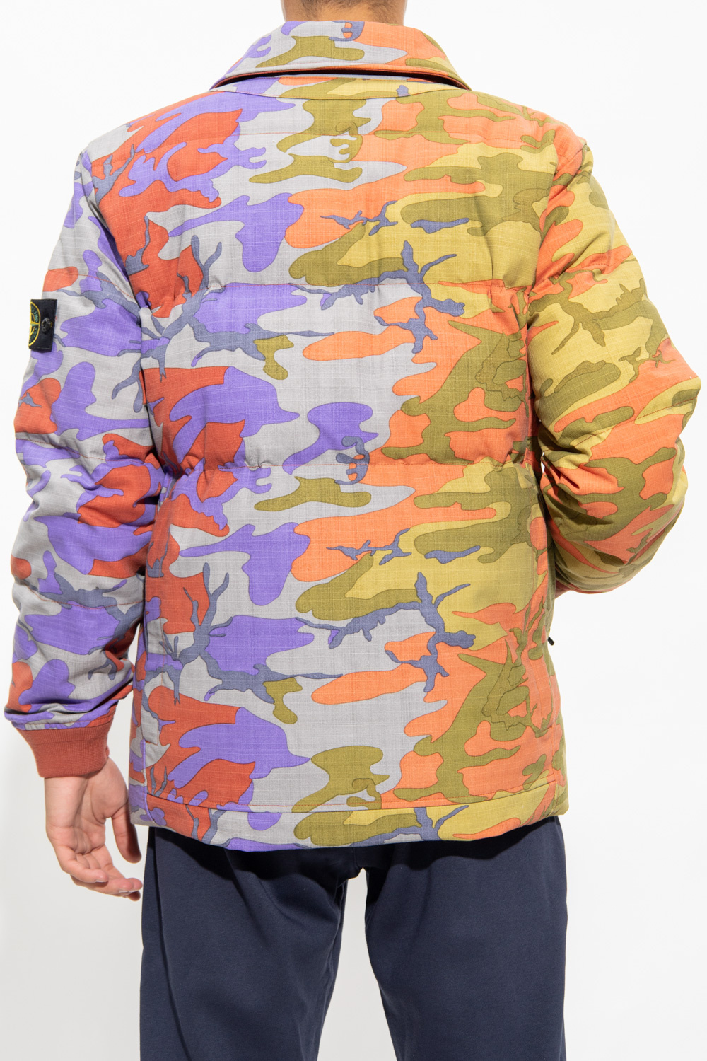 Stone Island Down logo-embroidered jacket with camo pattern