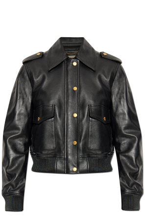 Leather jacket with epaulettes