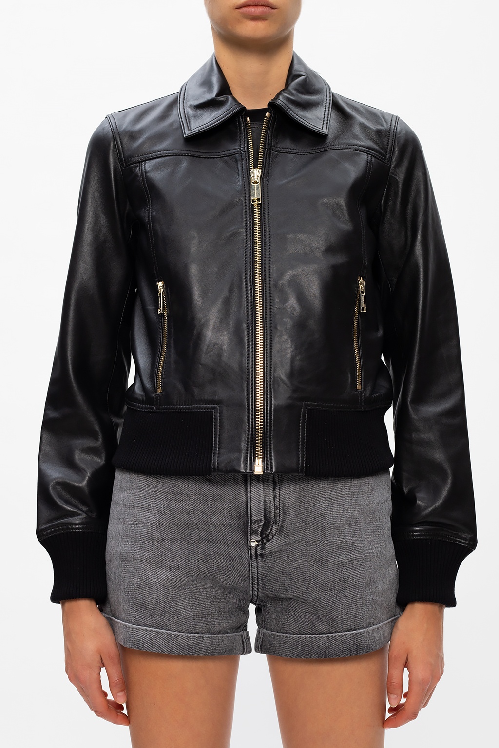 MICHAEL KORS Womens SnapCollar Moto Leather Jacket  Zooloo Leather