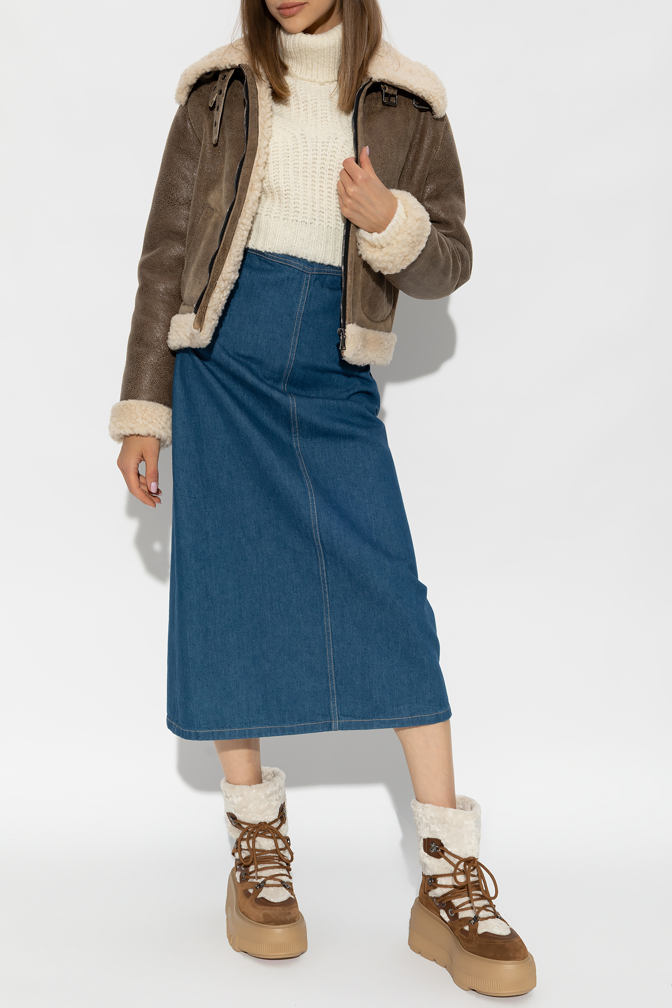 s floral collarless shirt Neutrals ‘Nelson’ shearling jacket