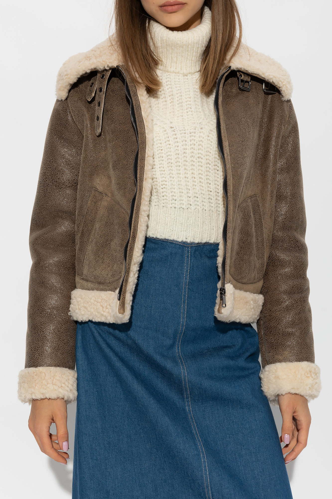 s floral collarless shirt Neutrals ‘Nelson’ shearling jacket