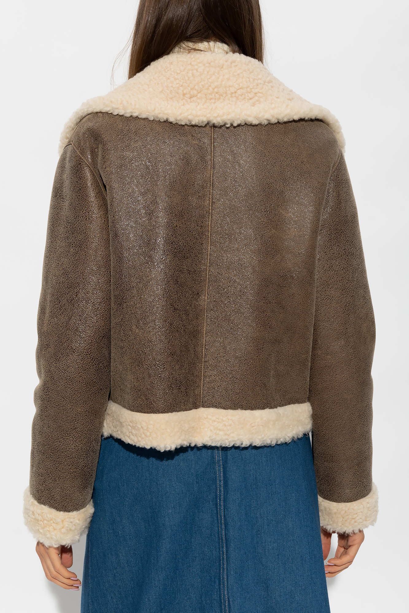 s floral collarless shirt Neutrals ‘Nelson’ shearling jacket