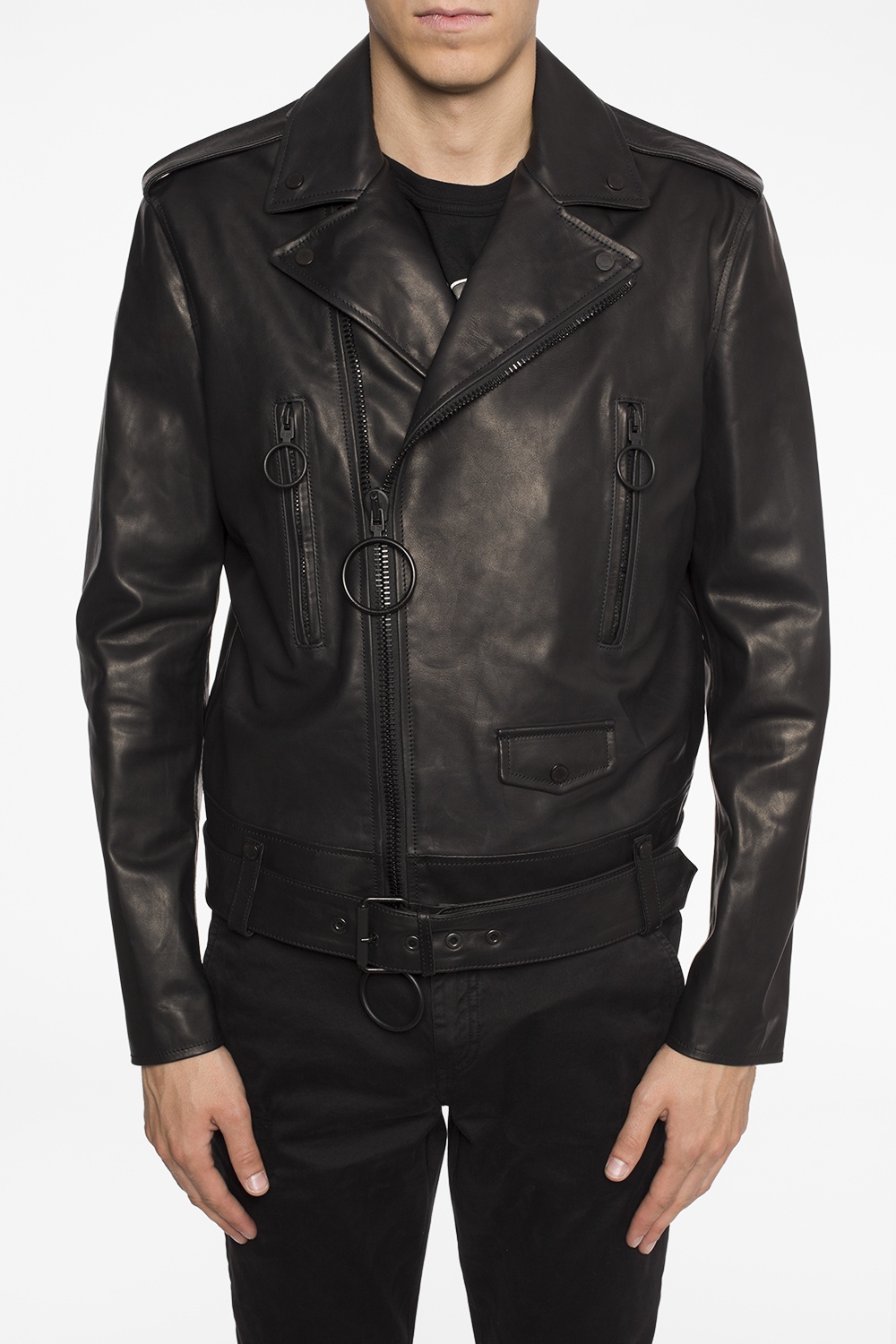 Black Leather biker jacket Off-White - Vitkac Spain
