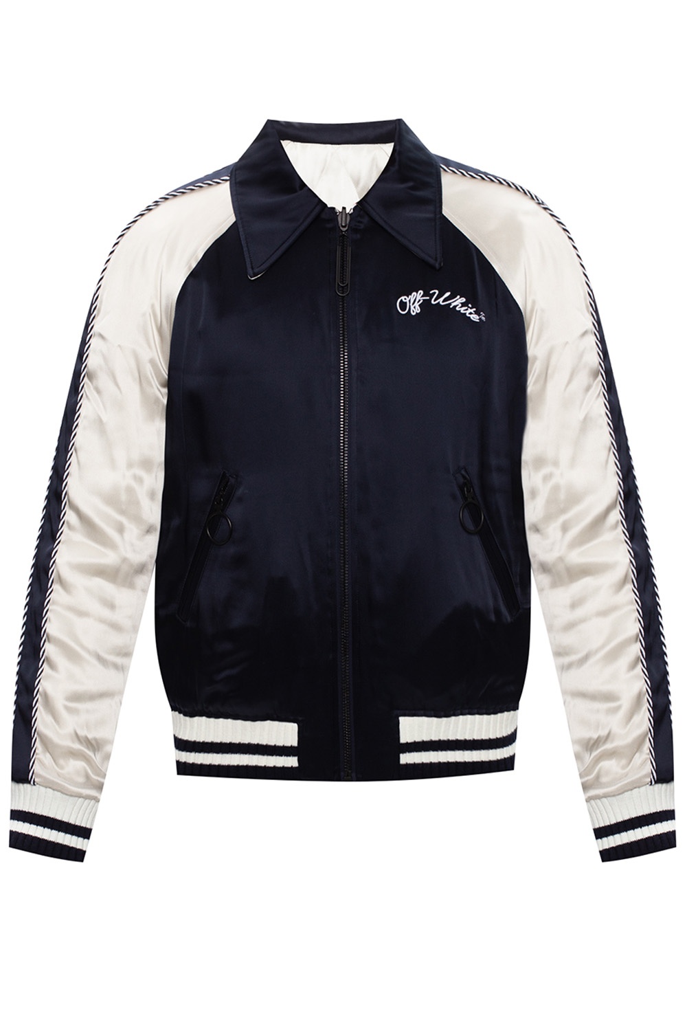 Reversible cotton bomber jacket in ivory and blue