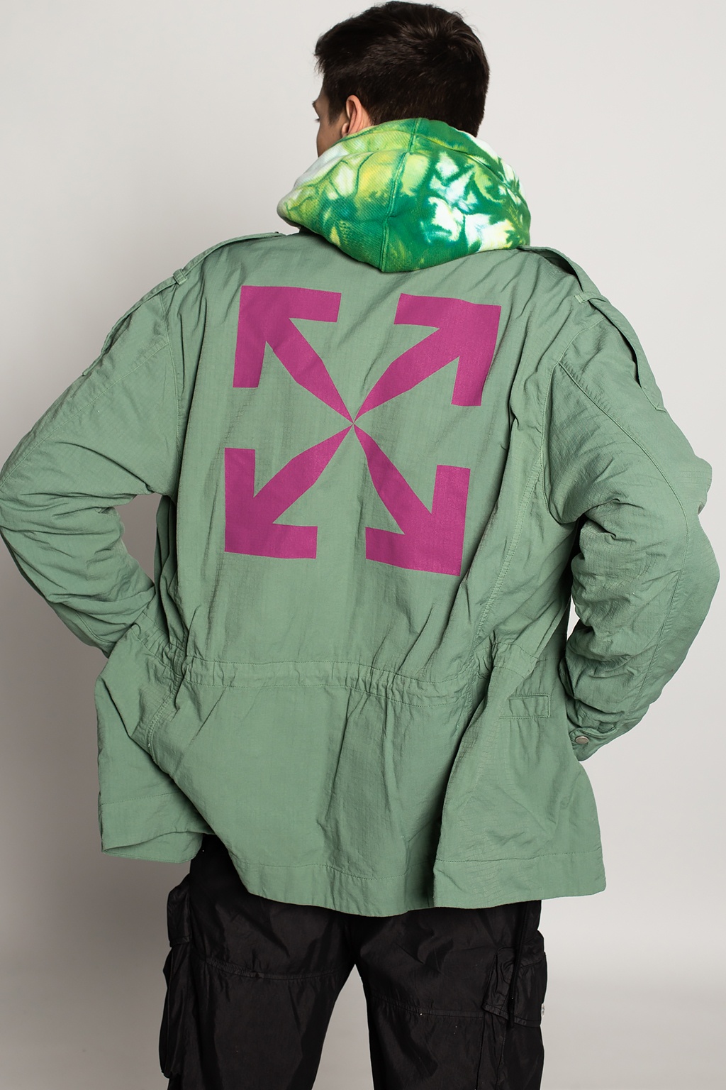 Off-White high-neck zip-detail padded jacket Green