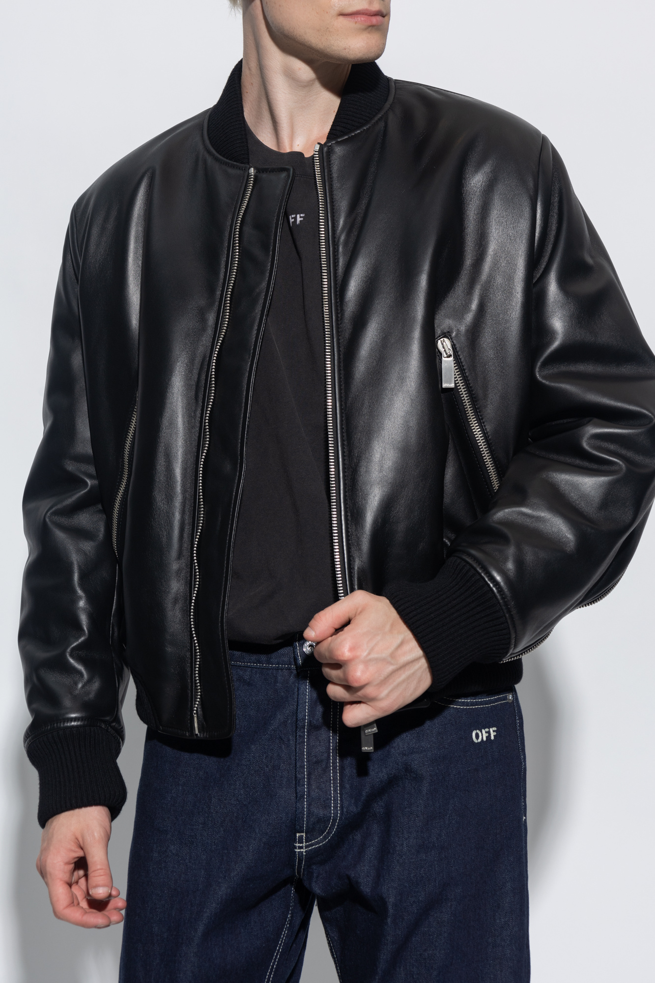 Black Leather biker jacket Off-White - Vitkac Spain