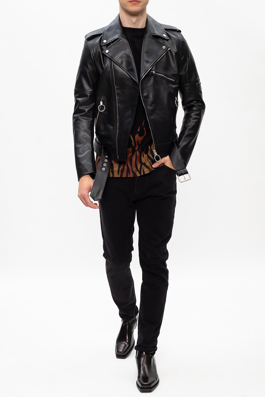 OFF-WHITE: leather jacket - Black