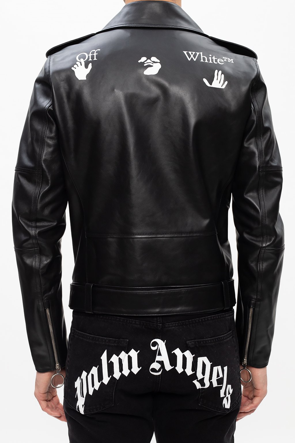 Off-White Leather jacket with logo, Men's Clothing