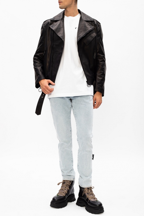 Off-White Leather jacket with logo, Men's Clothing