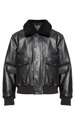 Leather jacket with fur collar