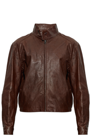 Leather jacket with a stand-up collar