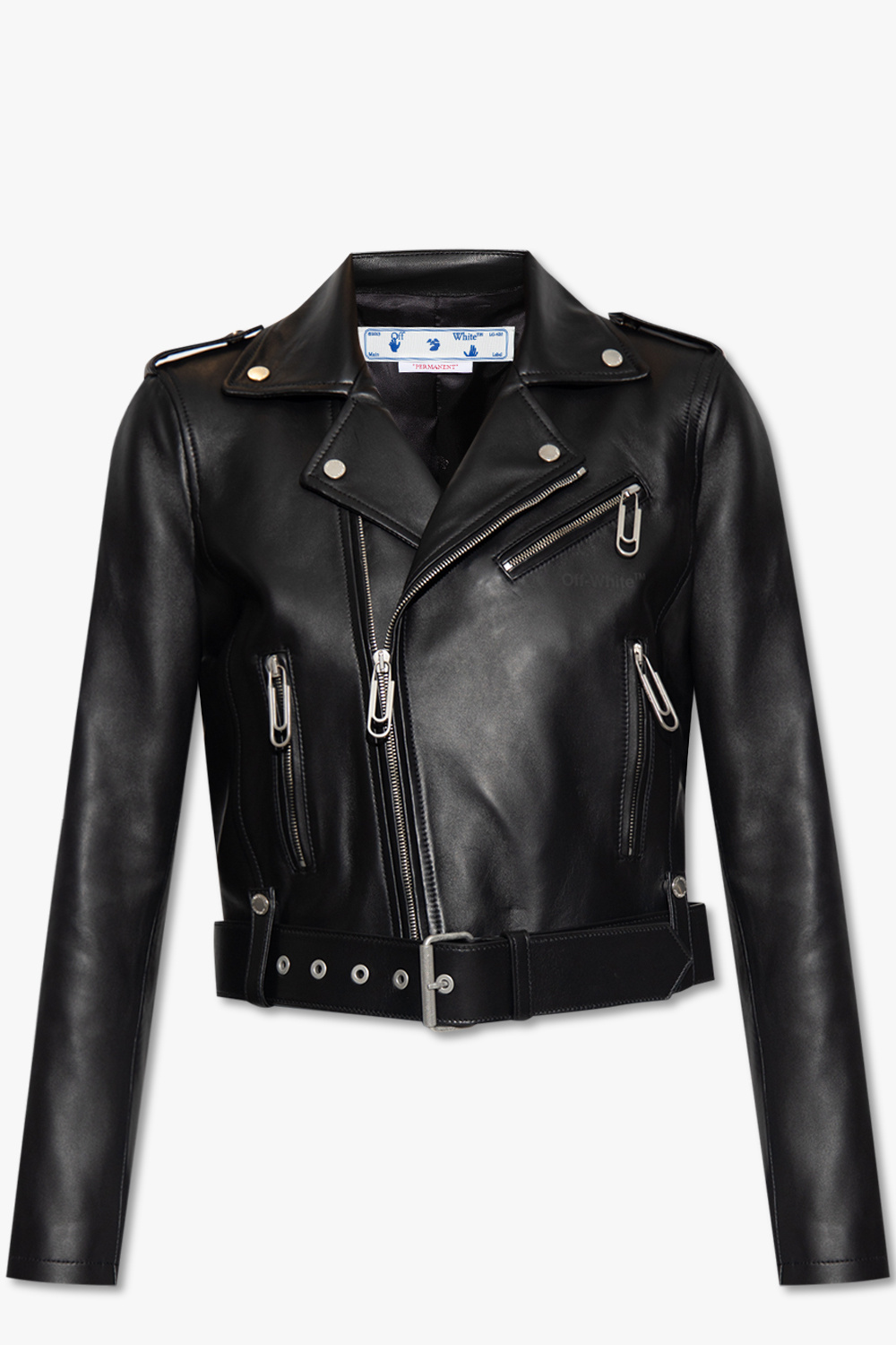 Off-White Leather biker Sequoia-Print jacket