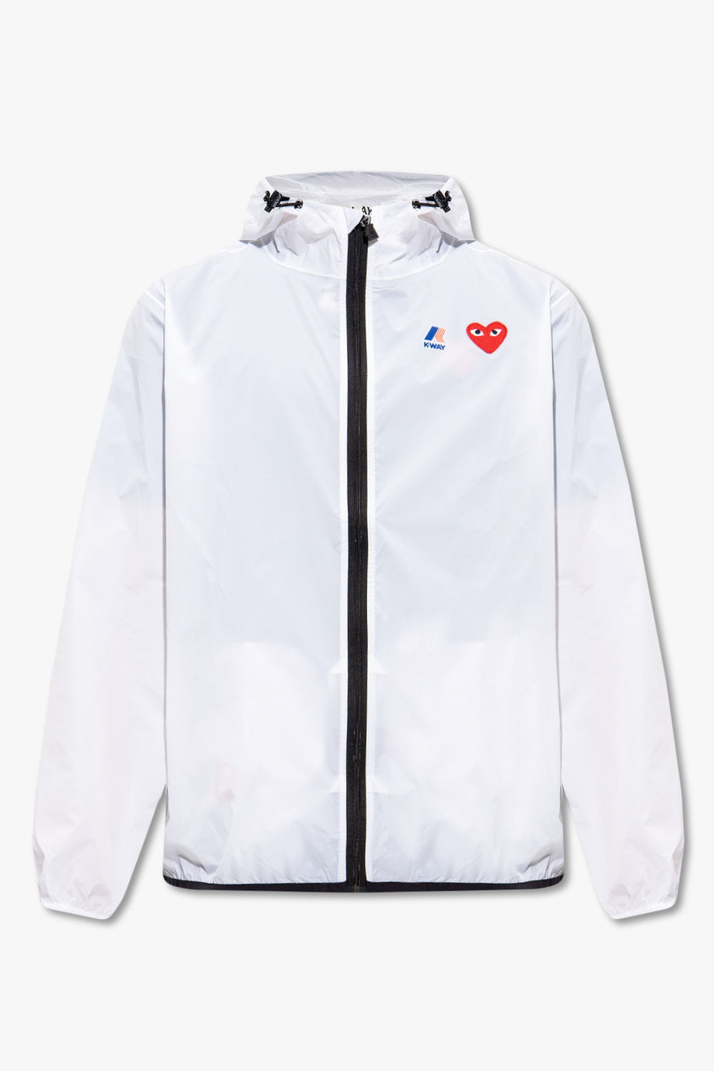 This timeless stand collar swing jacket is a Comme Des Garçons Play x K-Way
