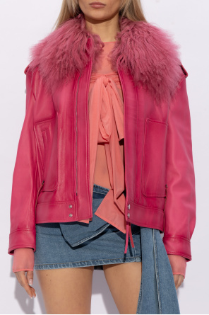 Blumarine Leather jacket with fur collar