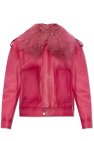 Blumarine PINK Leather jacket with fur collar