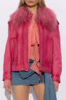 Blumarine PINK Leather jacket with fur collar