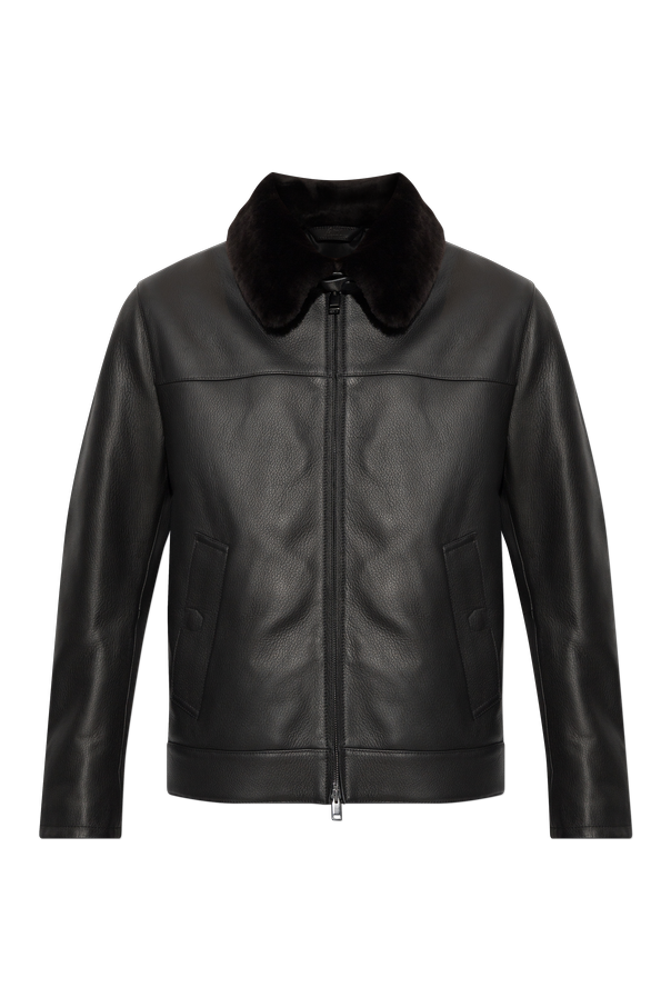 Leather jacket with fur collar od Brioni