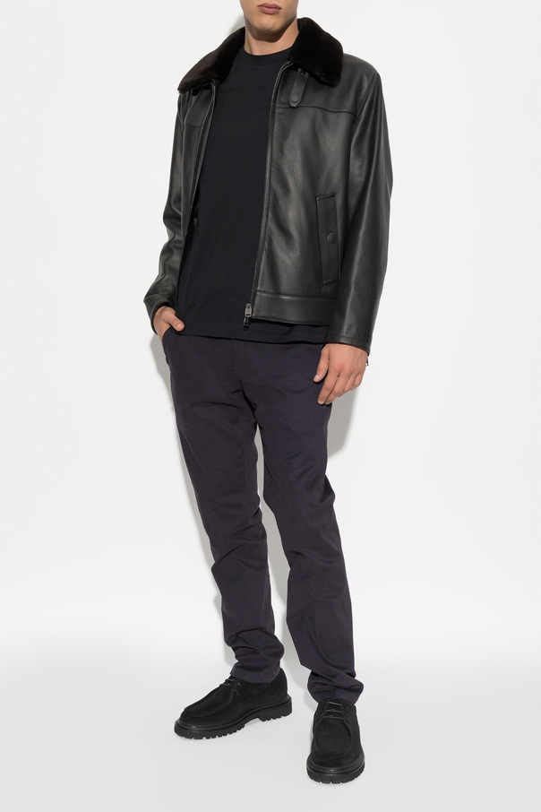 Brioni Leather jacket with fur collar