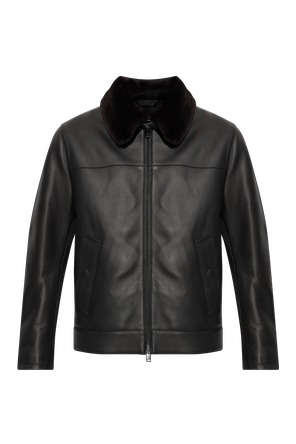 Chaqueta de cuero con cuello de pelo