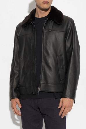 Brioni Leather jacket with fur collar