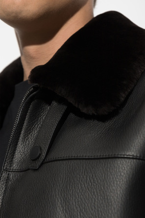 Brioni Leather jacket with fur collar