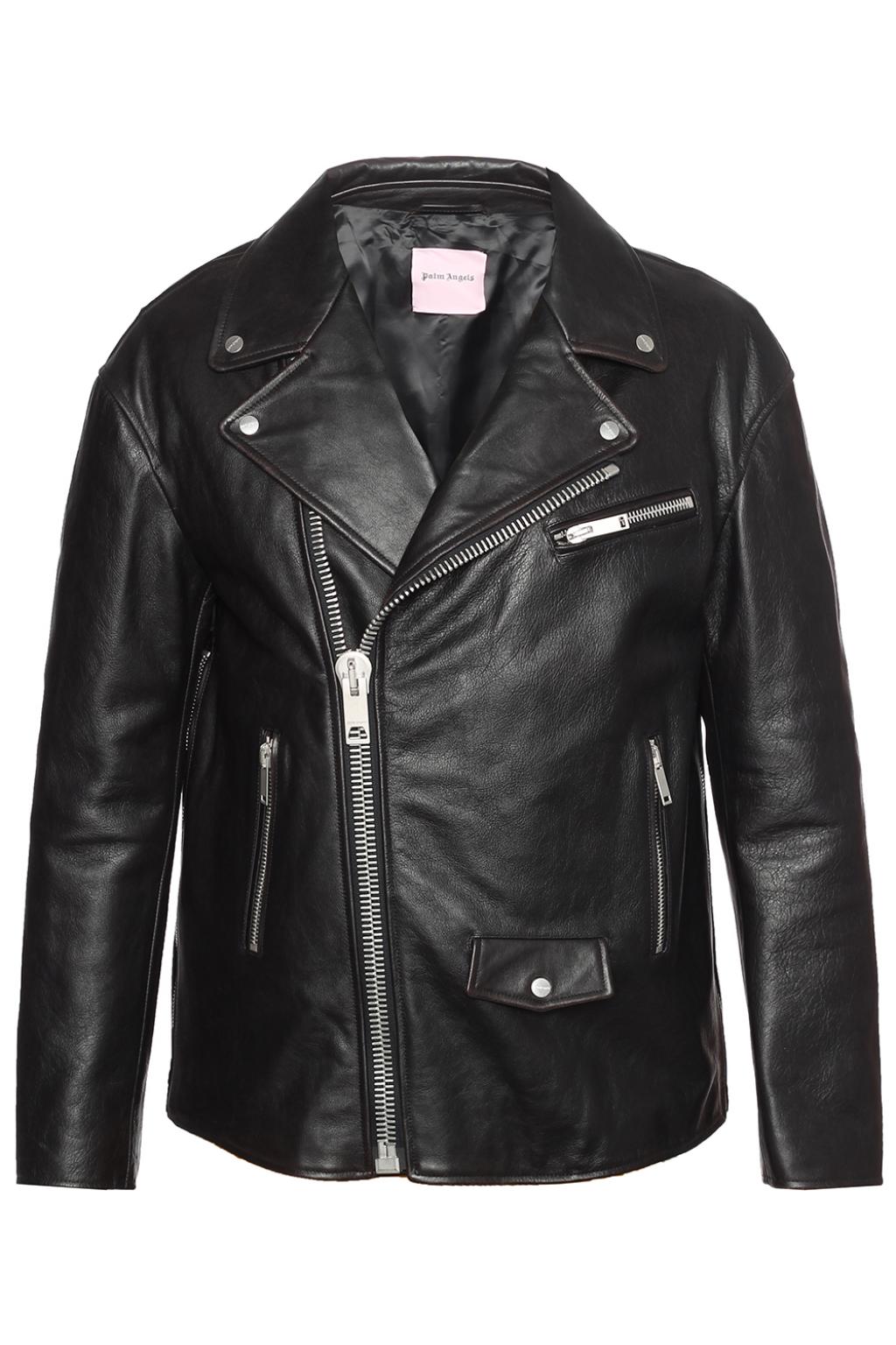Black Leather biker jacket Palm Angels - Vitkac GB
