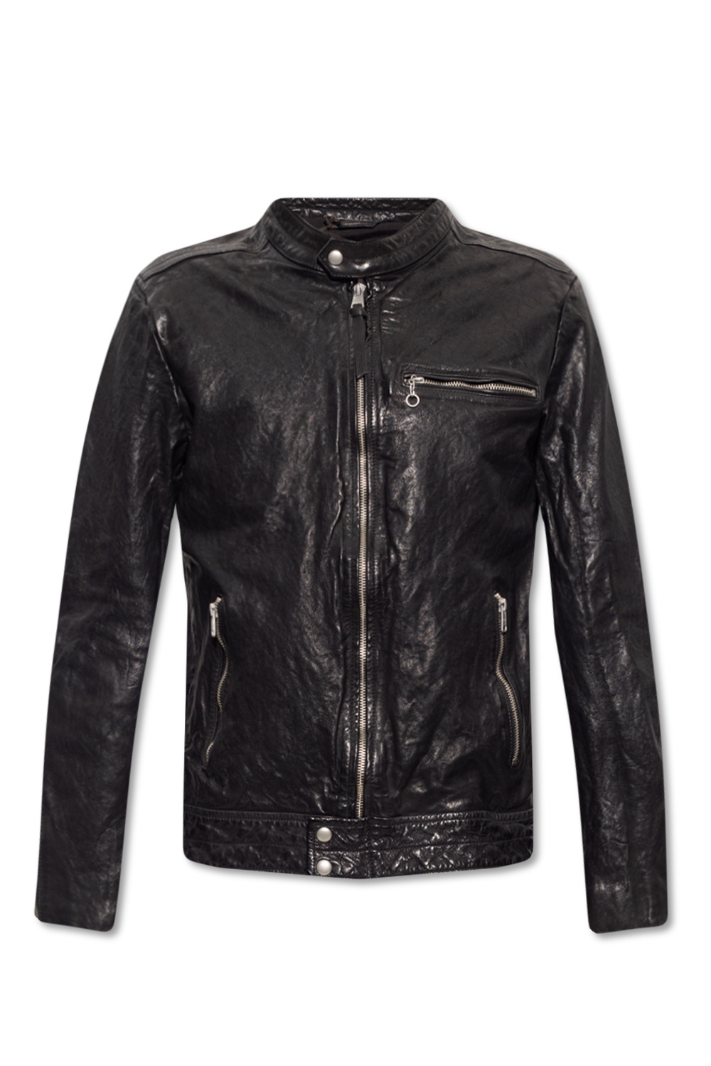 AllSaints ‘Reo’ leather biker Hoodie jacket