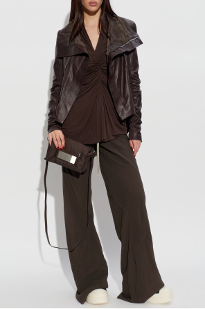 Leather jacket with an asymmetrical cut od Rick Owens