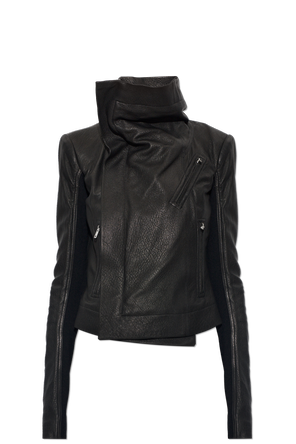 Leather jacket with stand-up collar