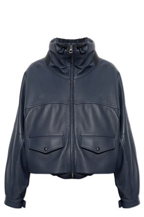 Leather jacket with stand-up collar