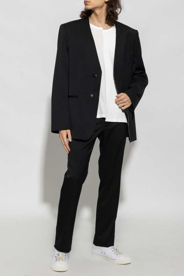 Classic cotton poplin shirt with print detail on the chest Raw-trimmed blazer